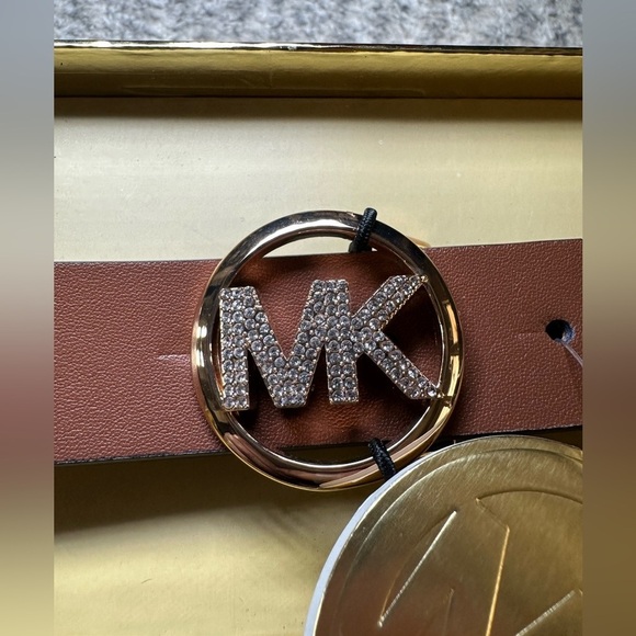 MICHAEL KORS Brown Leather Belt with Gold/Pace Buckle, NWT - Picture 1 of 4